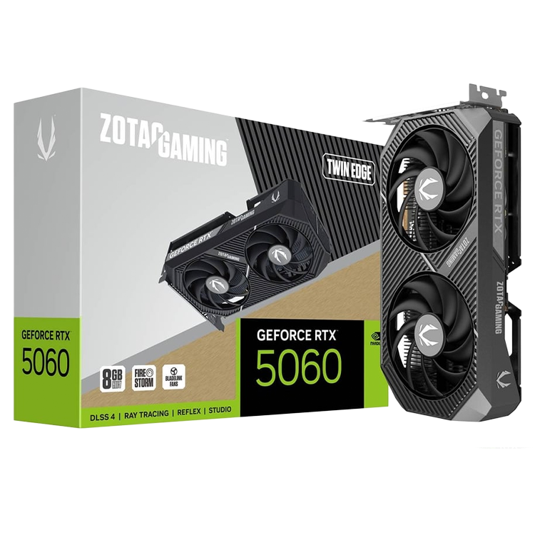 ZOTAC GAMING GeForce RTX 5060 Twin Edge 8GB GDDR7 Graphics Card | 2497 MHz Boost Clock | 28 Gbps Memory Speed | PCIe 5.0 x8 | DLSS 4 | Quad Display
