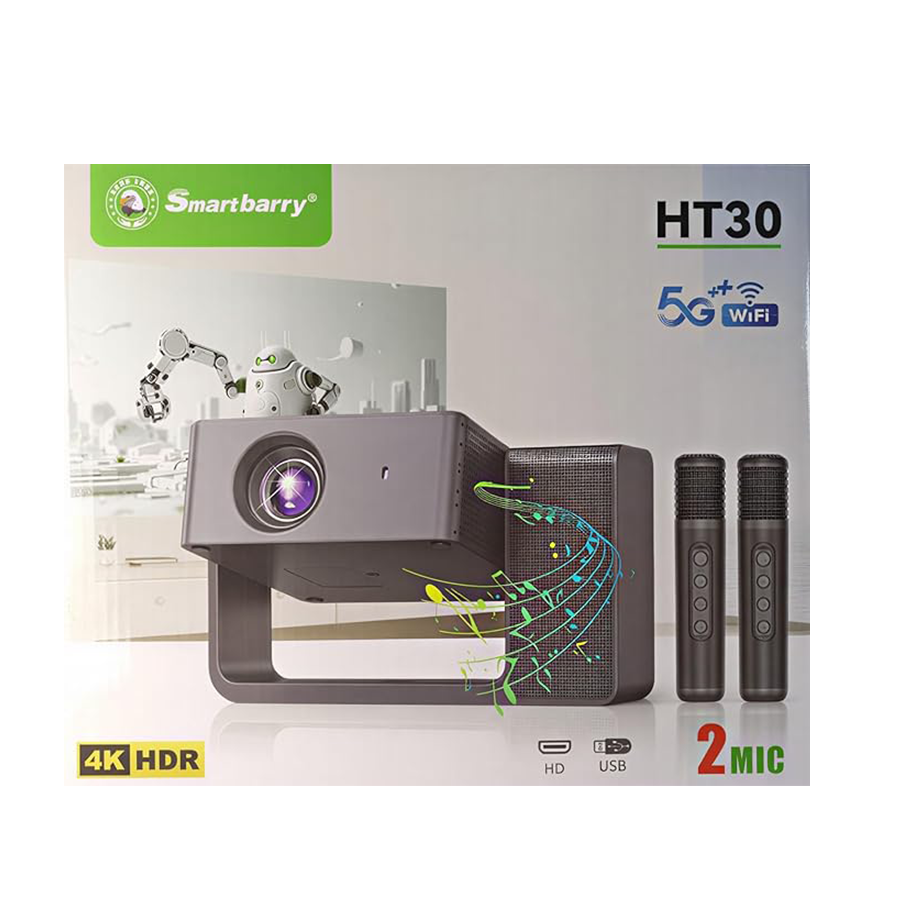 Smartbarry HT30 4K HDR Smart Projector with Dual Wireless Microphones