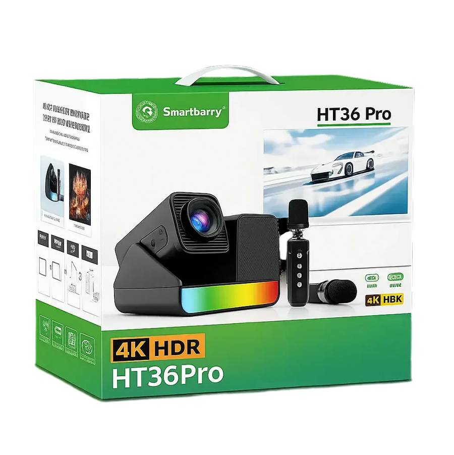 Smartbarry HT36 Pro 4K HDR Projector with Wireless Microphone