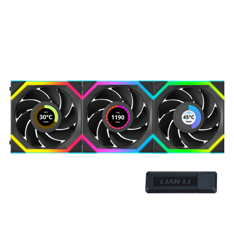 Lian Li UNI FAN SL Wireless LCD 120mm Black – Triple Pack
