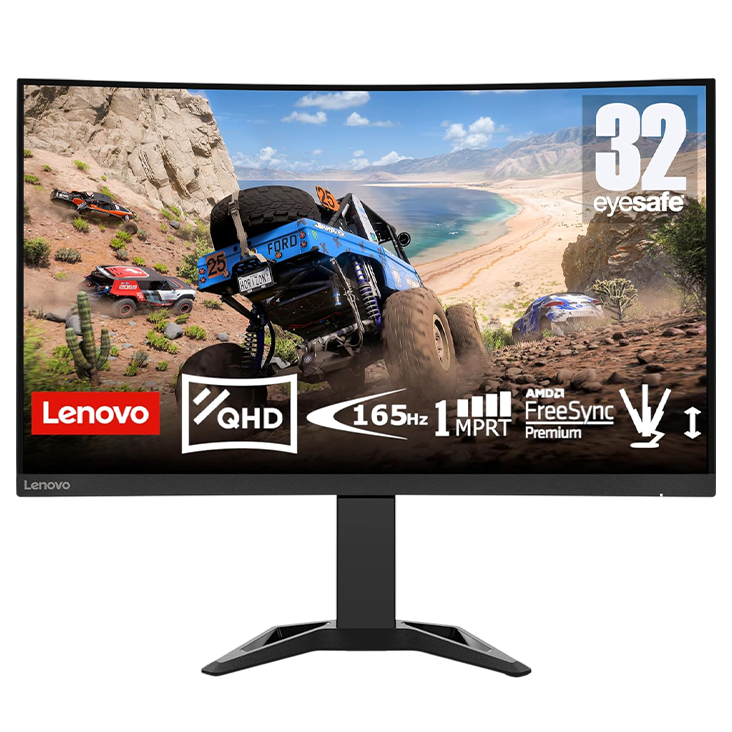 Lenovo G32qc-30 32" Gaming Monitor – WQHD 1440p, 165Hz, 0.5ms, AMD FreeSync