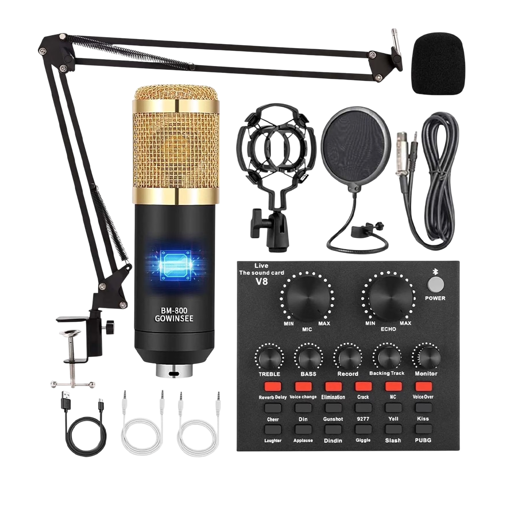 BM800 Condenser Microphone with V8S Sound Card Podcast & Streaming Kit