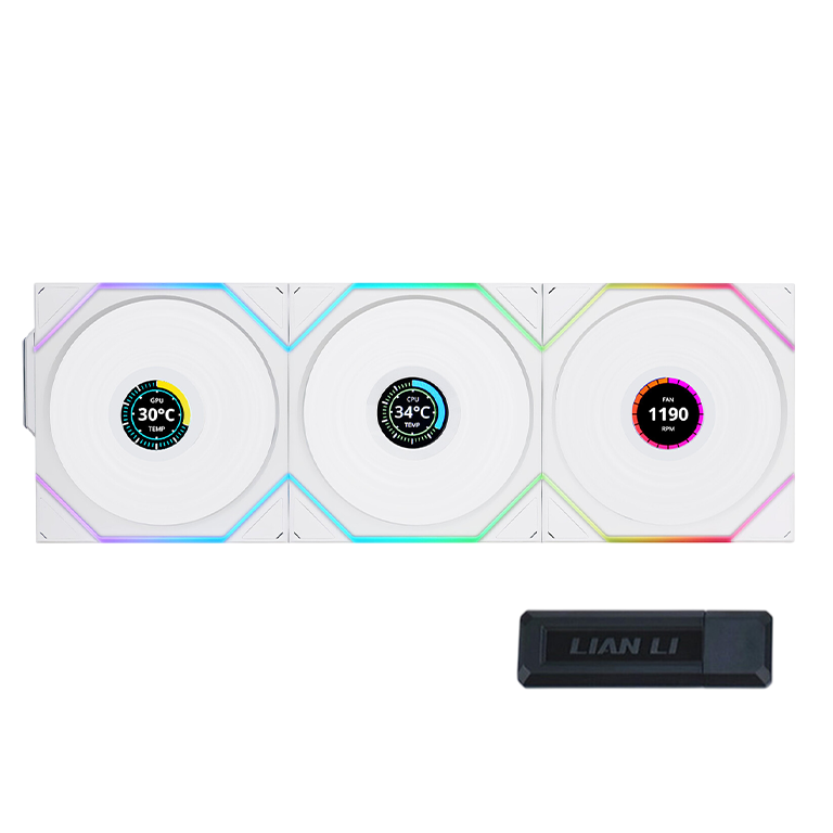 Lian Li UNI FAN SL Wireless LCD 120mm White – Triple Pack