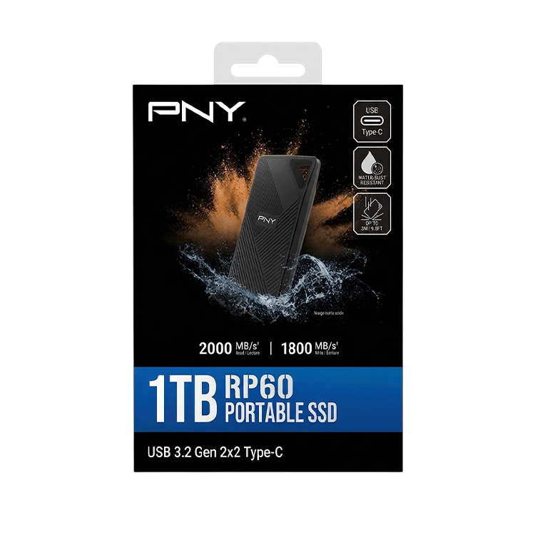 PNY RP60 1TB Portable SSD USB 3.2 Gen 2x2 Type-C – Rugged Design