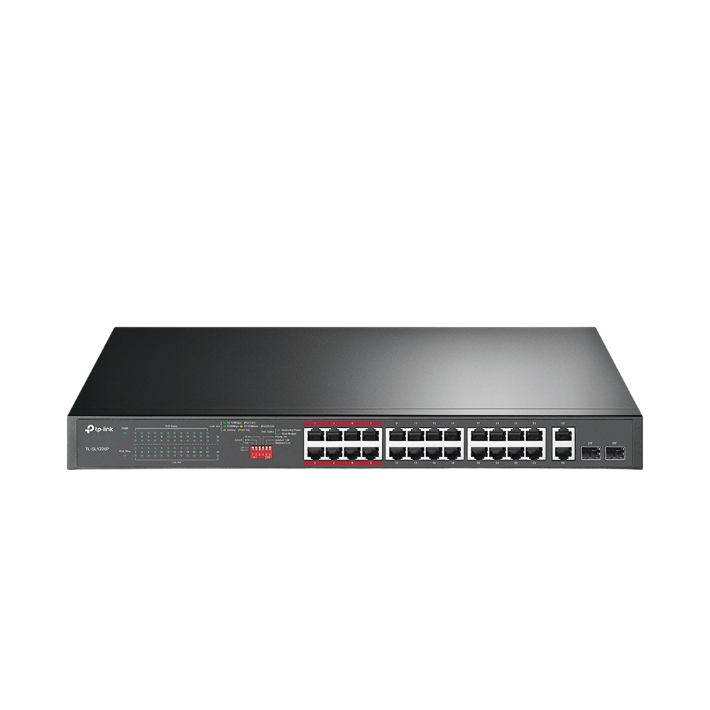 TP-LINK TL-SL1226P 24-Port 10/100 Mbps + 2-Port Gigabit Unmanaged PoE+ Switch