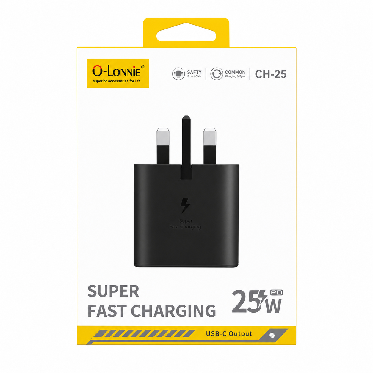 O-LONNIE CH-25 25W Fast Charging Adapter – USB-C PD Wall Charger (Black)