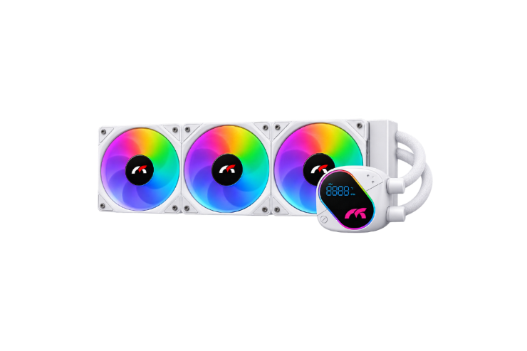 TORTOX NIVORA VIBE 360mm ARGB AIO Liquid CPU Cooler – Digital Temperature Display – White