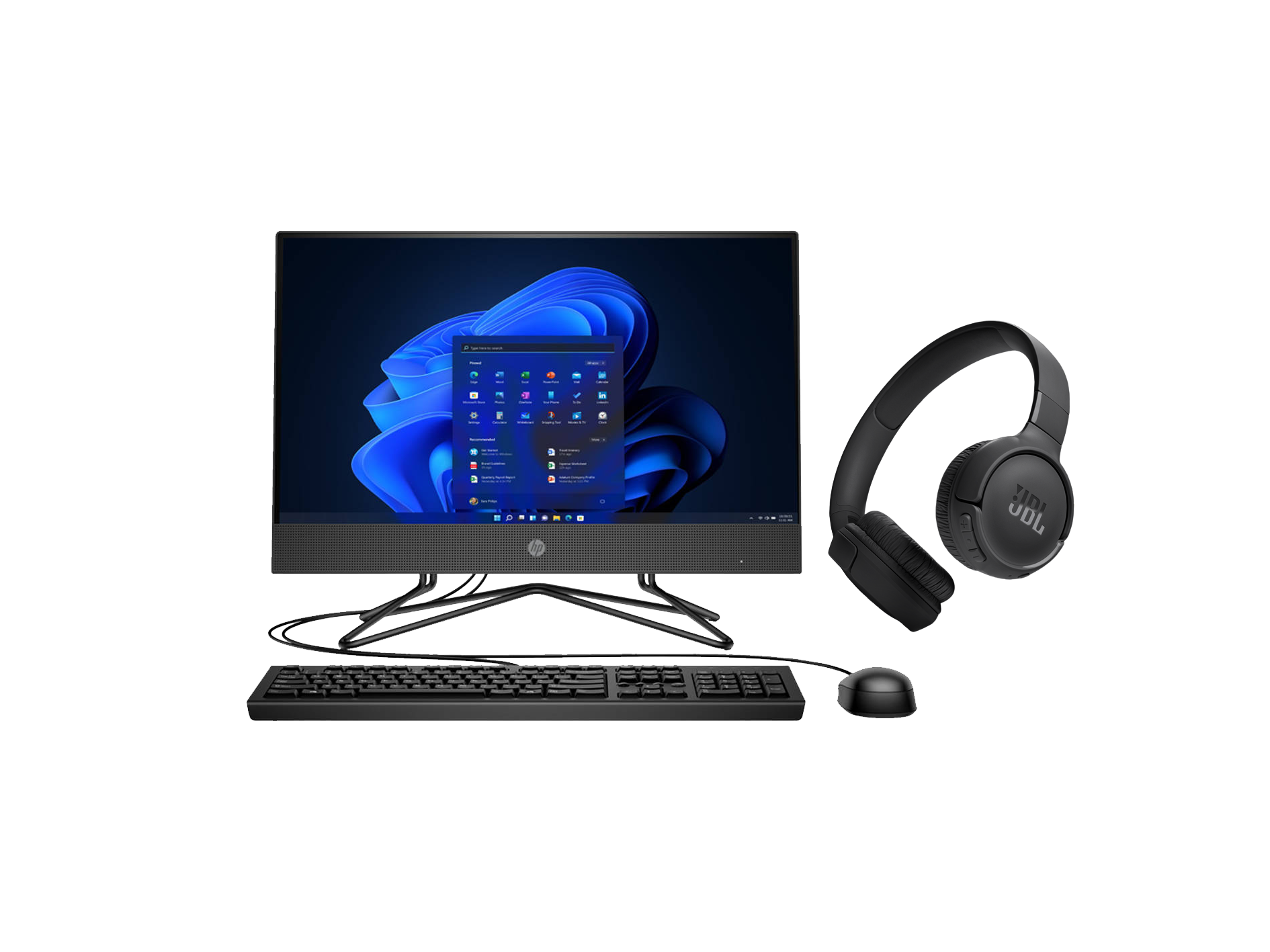 HP 200 G4 All-in-One PC Bundle – Intel Core i3-1215U, 8GB RAM, 256GB SSD with JBL Tune 520 Wireless Headphones