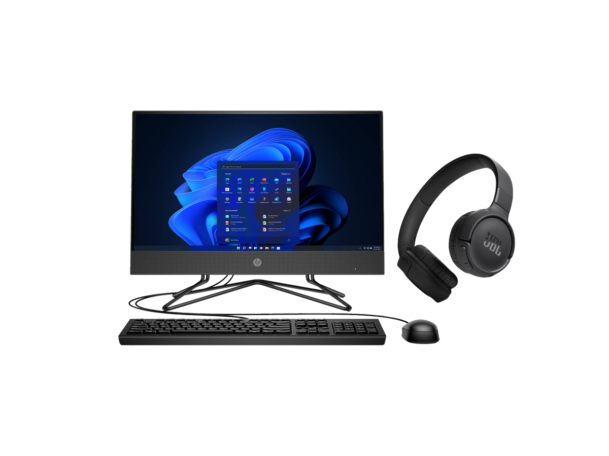 HP 200 G4 All-in-One PC Bundle – Intel Core i3-1215U, 8GB RAM, 256GB SSD with JBL Tune 520 Wireless Headphones