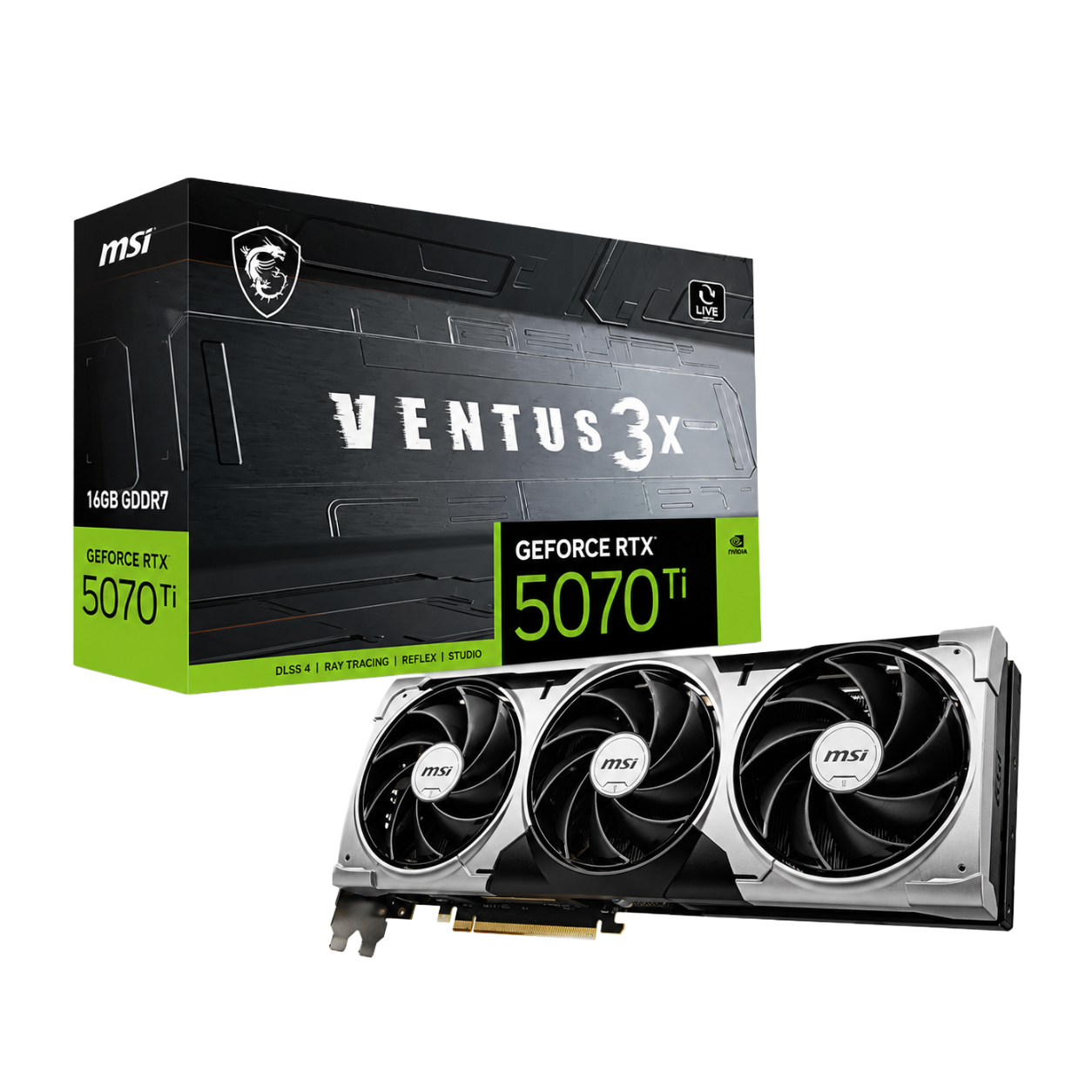 MSI GeForce RTX 5070 Ti 16G VENTUS 3X OC 16GB GDDR7 Graphics Card | 2482 MHz Boost Clock | 28 Gbps Memory Speed | 256-bit | PCIe 5.0 | DLSS 4