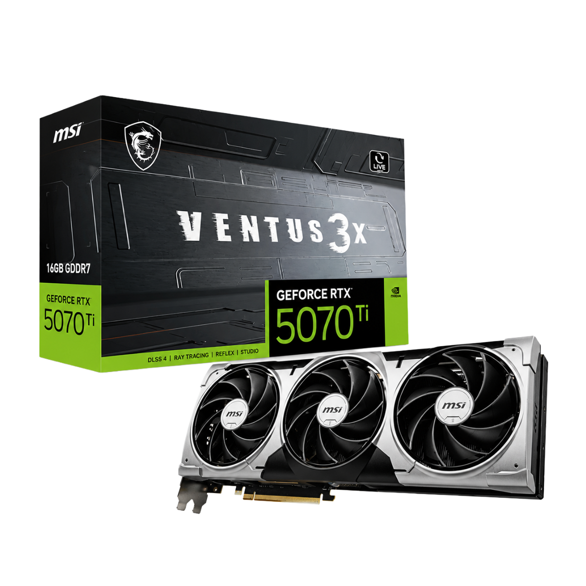 MSI GeForce RTX 5070 Ti 16G VENTUS 3X OC 16GB GDDR7 Graphics Card | 2482 MHz Boost Clock | 28 Gbps Memory Speed | 256-bit | PCIe 5.0 | DLSS 4