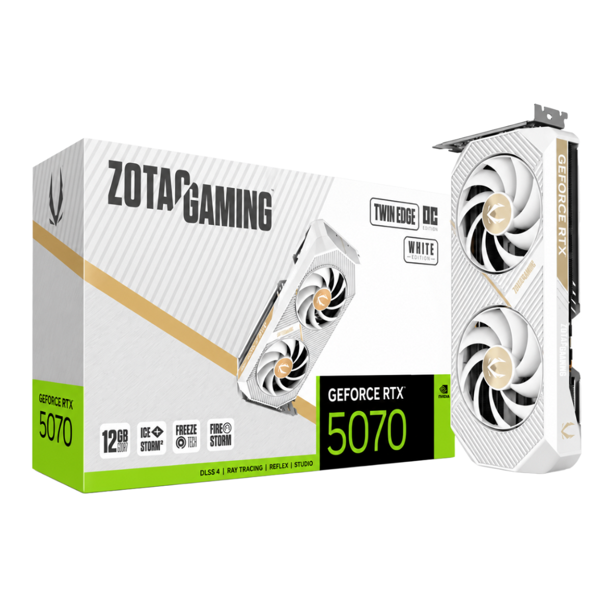 ZOTAC GAMING GeForce RTX 5070 Twin Edge OC White Edition 12GB GDDR7 Graphics Card | 2542 MHz Boost Clock | 28 Gbps Memory | 192-bit | PCIe 5.0 | DLSS 4