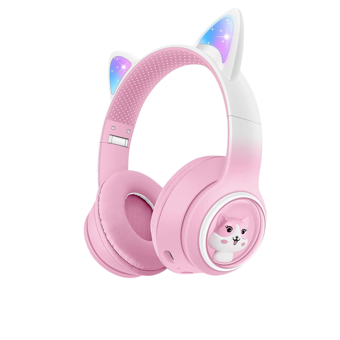 Heatz ZB85 Kids Bluetooth Headphones BT/TF/AUX – Wireless Over-Ear Safe Volume Headset with LED Cat Ear Design (Pink)