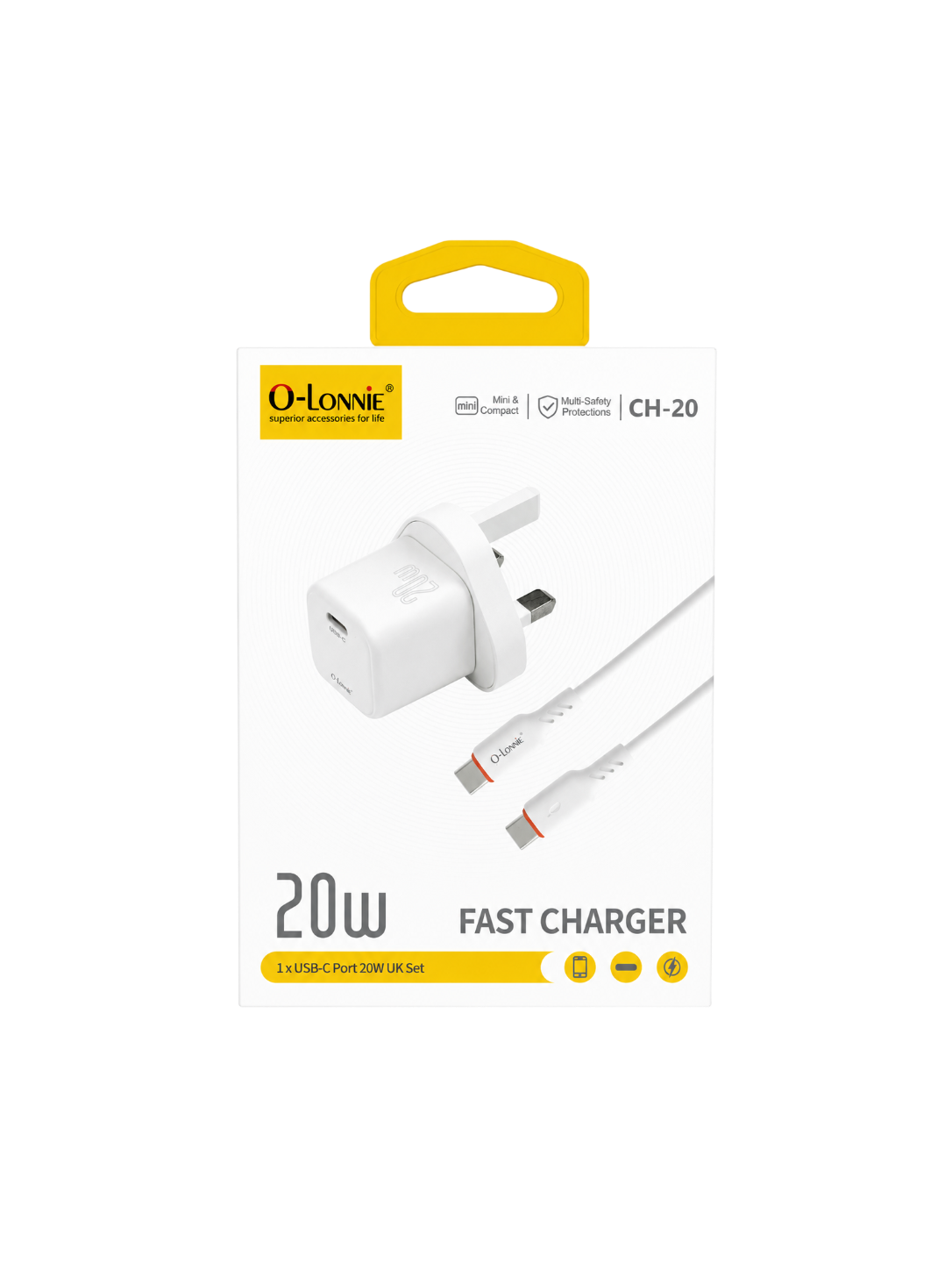 O-LONNIE CH-20 20W Fast Charging Adapter – USB-C PD Wall Charger (White)