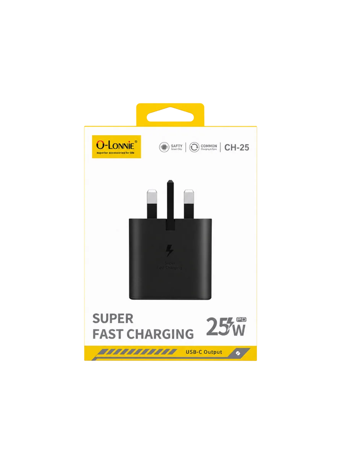 O-LONNIE CH-25 25W Fast Charging Adapter – USB-C PD Wall Charger (Black)
