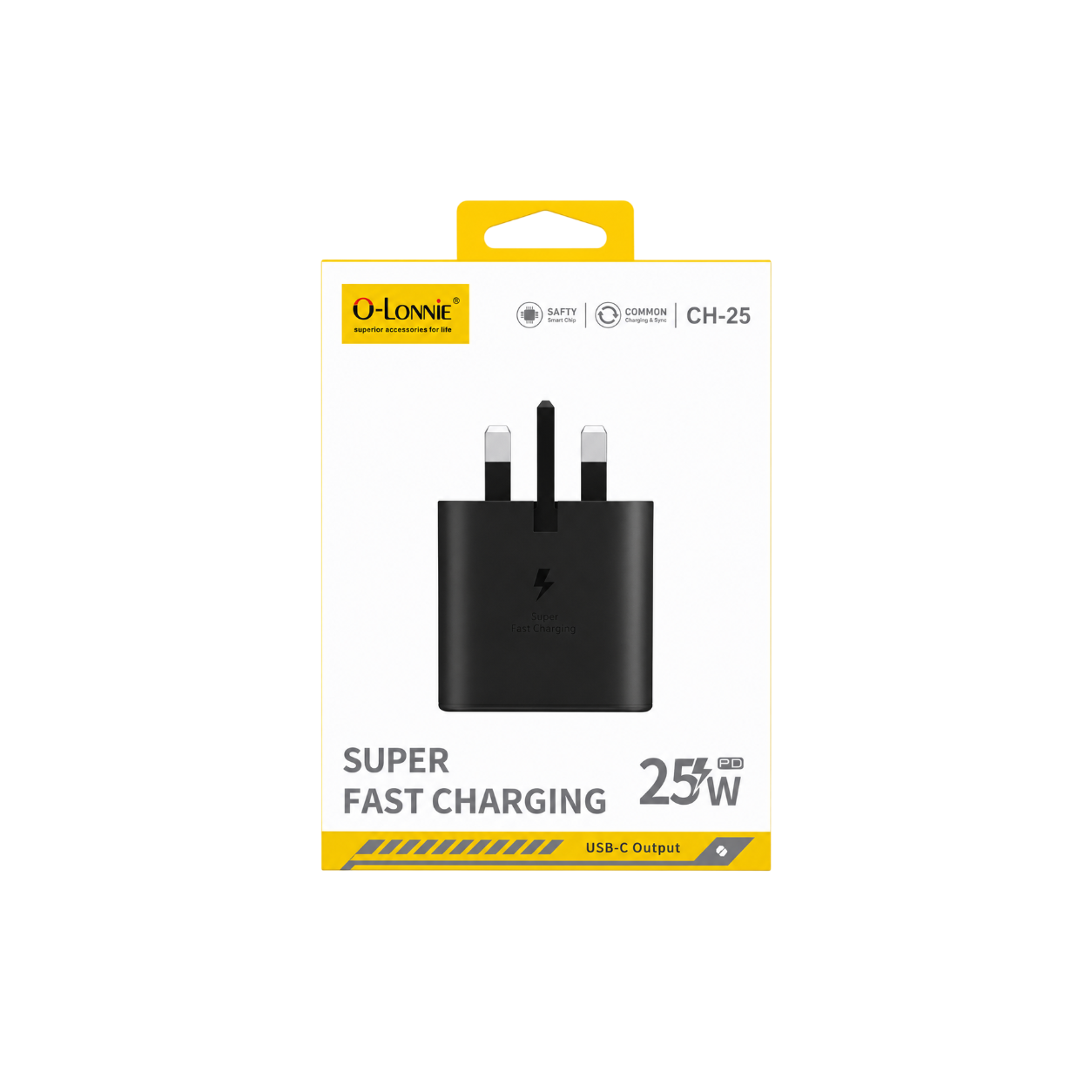 O-LONNIE CH-25 25W Fast Charging Adapter – USB-C PD Wall Charger (Black)