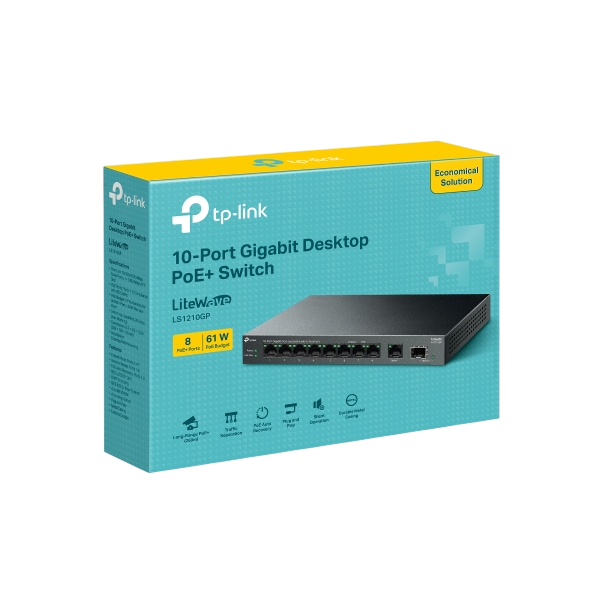 TP-Link LS1210GP 10-Port Gigabit Desktop Switch with 8-Port PoE+