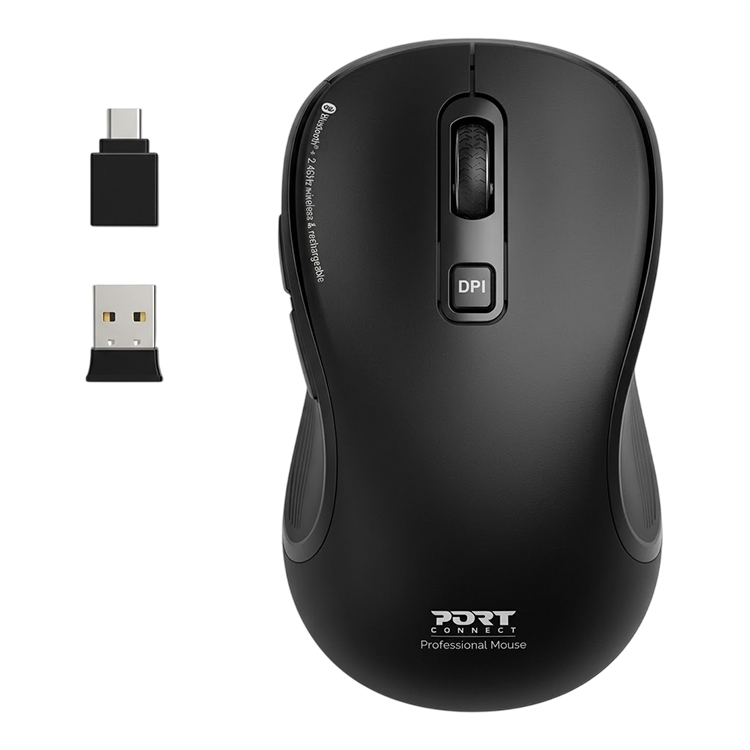 Port Connect Essential Wireless Mouse – Bluetooth + 2.4GHz Rechargeable