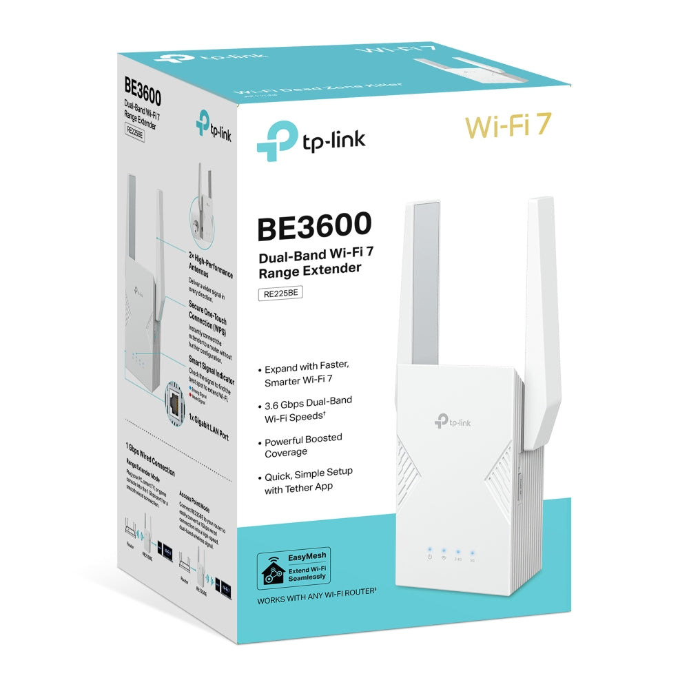TP-Link RE225BE BE3600 Dual-Band Wi-Fi 7 Range Extender