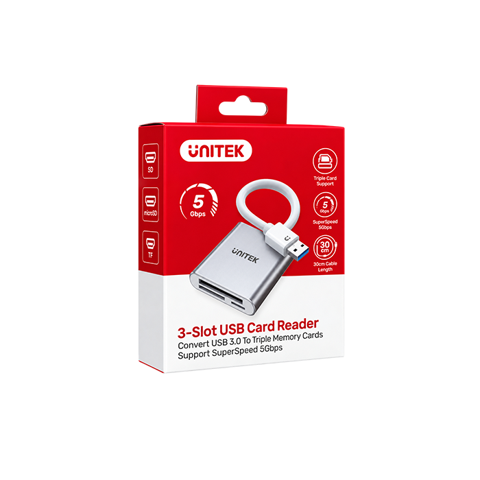 UNITEK 3-Slot USB 3.0 Card Reader – Triple Memory Card, 5Gbps (Y-9313)