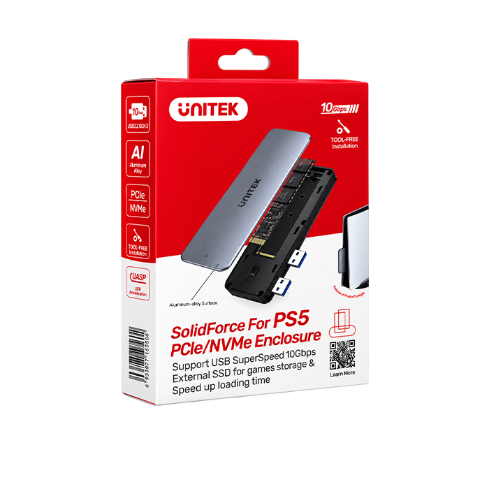 UNITEK SolidForce S1224A PCIe/NVMe M.2 SSD Enclosure 10Gbps – PS5 Compatible