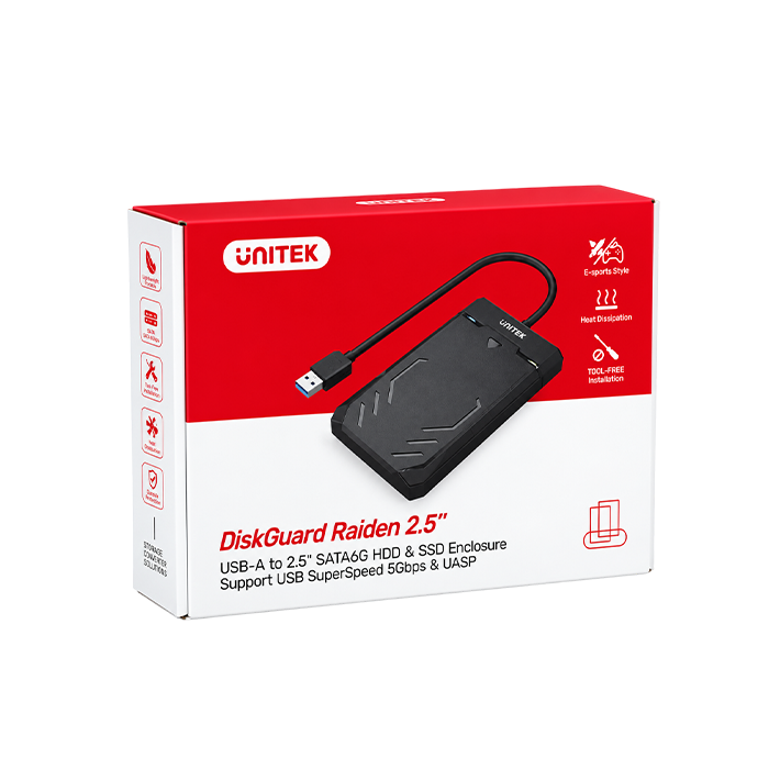 UNITEK DiskGuard Raiden 2.5" USB-A to SATA6G HDD & SSD Enclosure – 5Gbps & UASP (Y-3036)