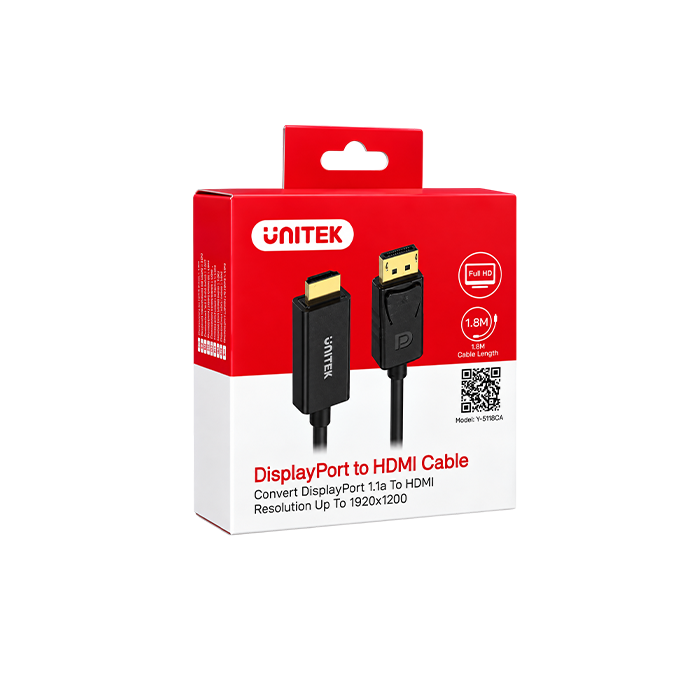 UNITEK DisplayPort to HDMI Cable – 1.8M, DP 1.1a to HDMI 1920×1200 (Y-5118CA)