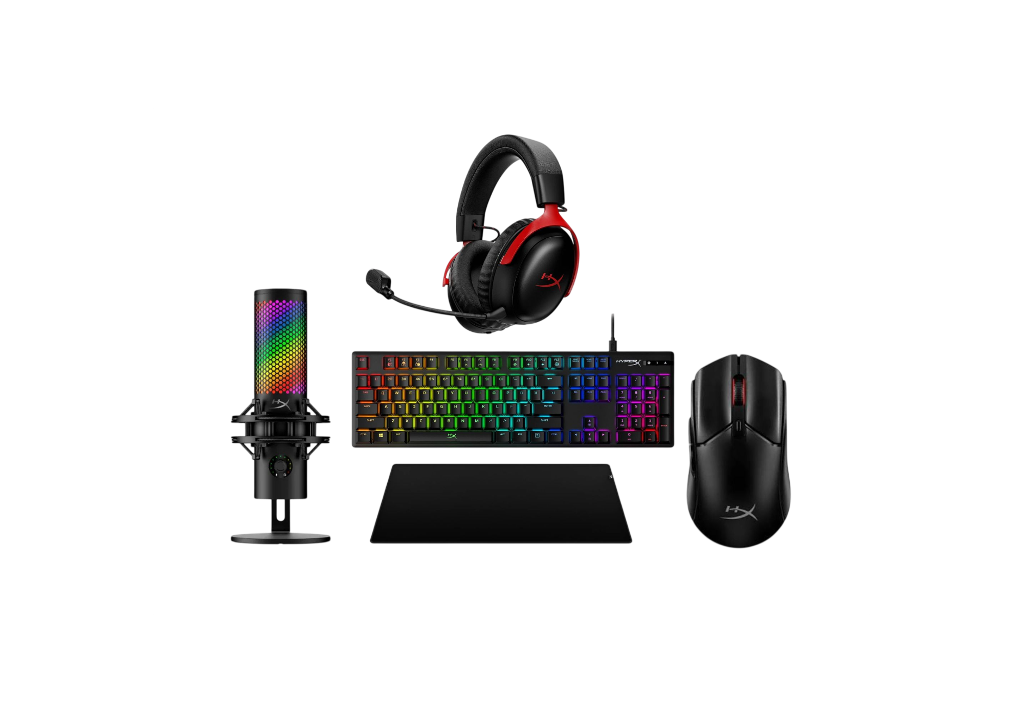 HyperX Complete Gaming & Streaming Bundle – QuadCast 2 S Microphone, Cloud III S Headset, Alloy Origins Keyboard, Pulsefire Mouse & Pulsefire Mat
