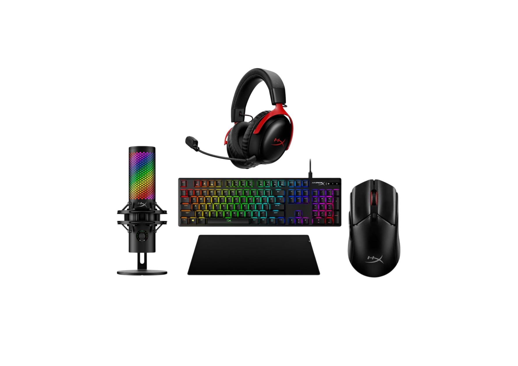 HyperX Complete Gaming & Streaming Bundle – QuadCast 2 S Microphone, Cloud III S Headset, Alloy Origins Keyboard, Pulsefire Mouse & Pulsefire Mat