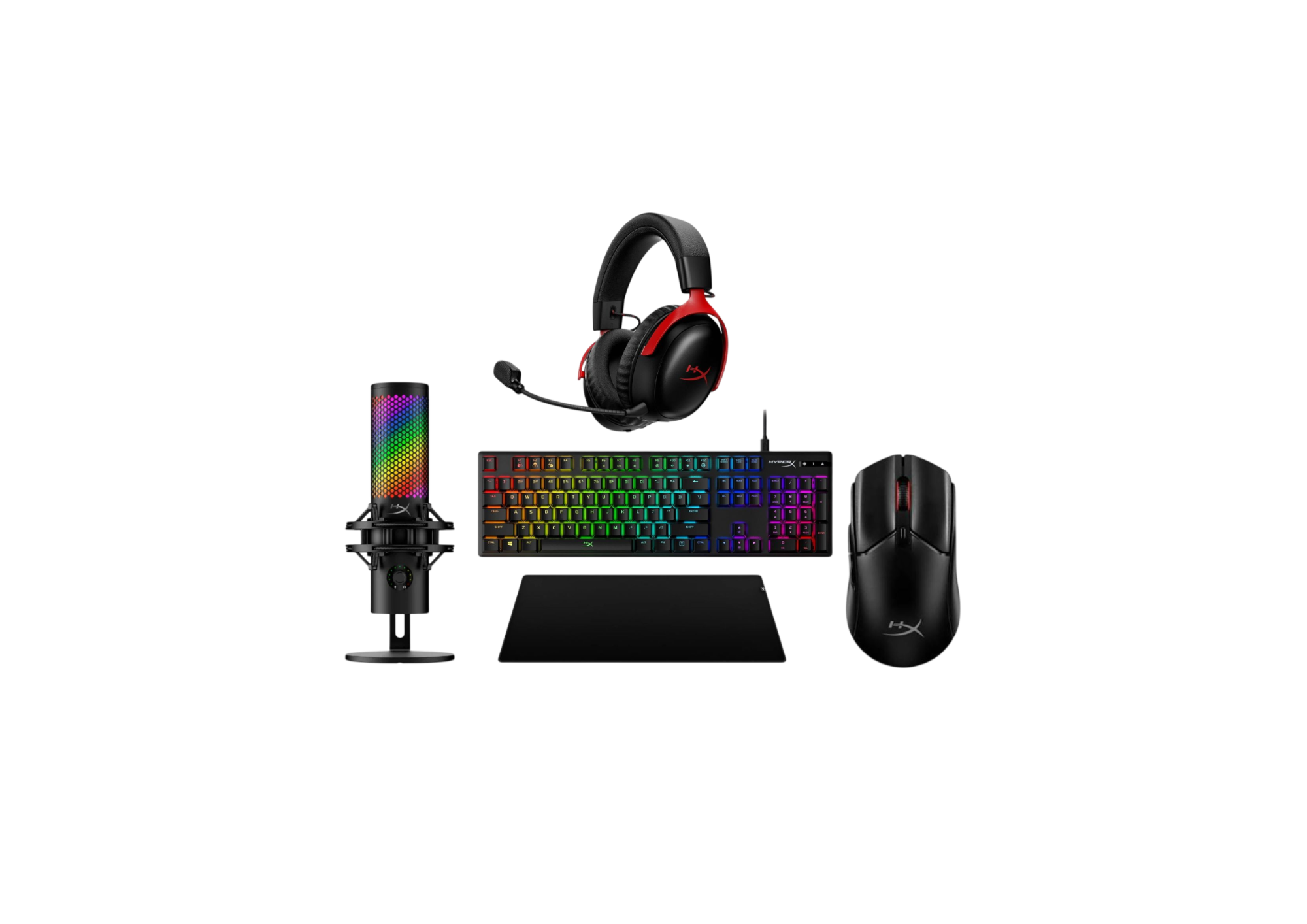 HyperX Complete Gaming & Streaming Bundle – QuadCast 2 S Microphone, Cloud III S Headset, Alloy Origins Keyboard, Pulsefire Mouse & Pulsefire Mat