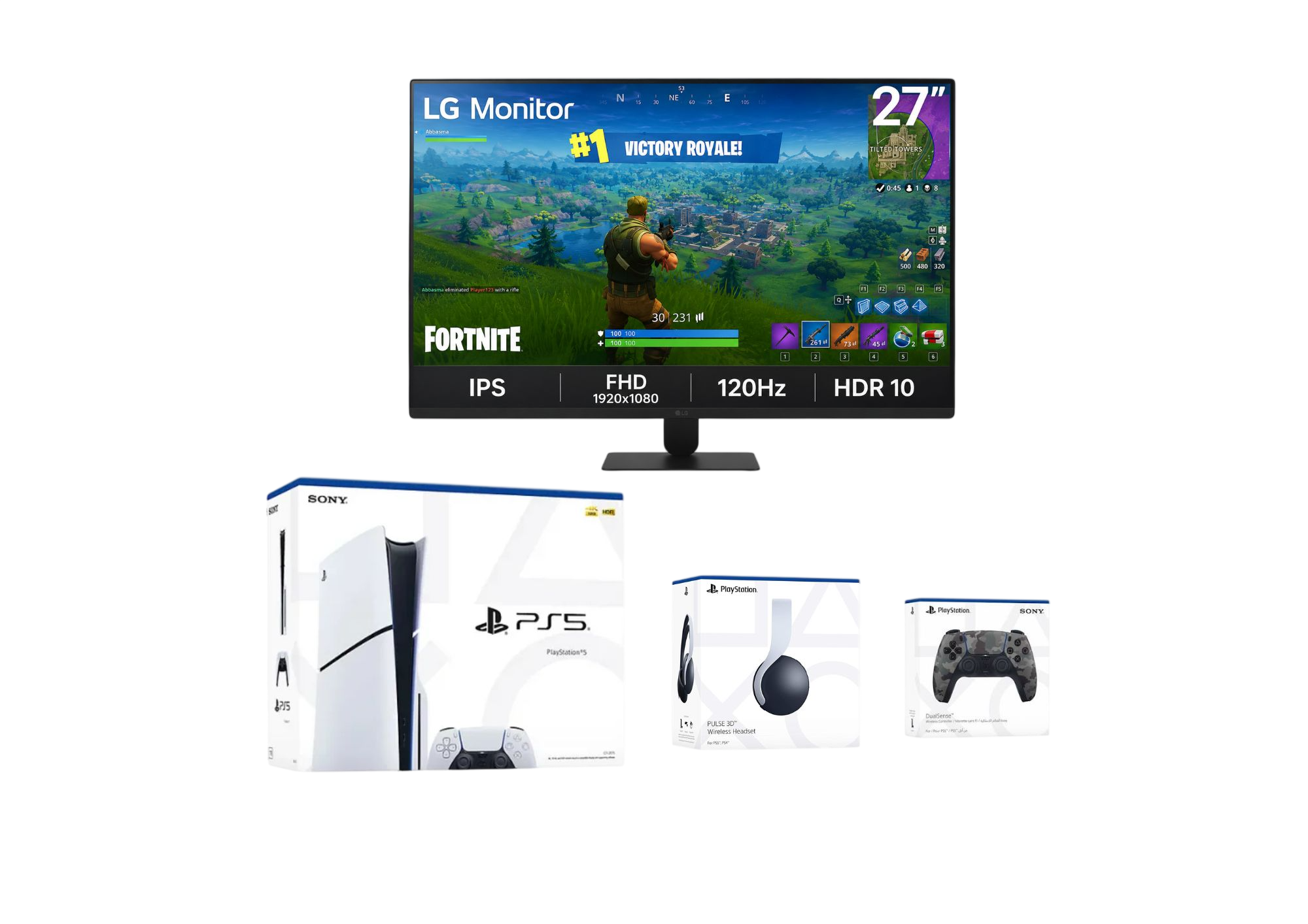 Sony PlayStation 5 Slim Gaming Bundle – PS5 Slim Standard Disc Edition 1TB, DualSense Wireless Controller, Pulse 3D Wireless Headset & LG 27" FHD IPS 120Hz Monitor