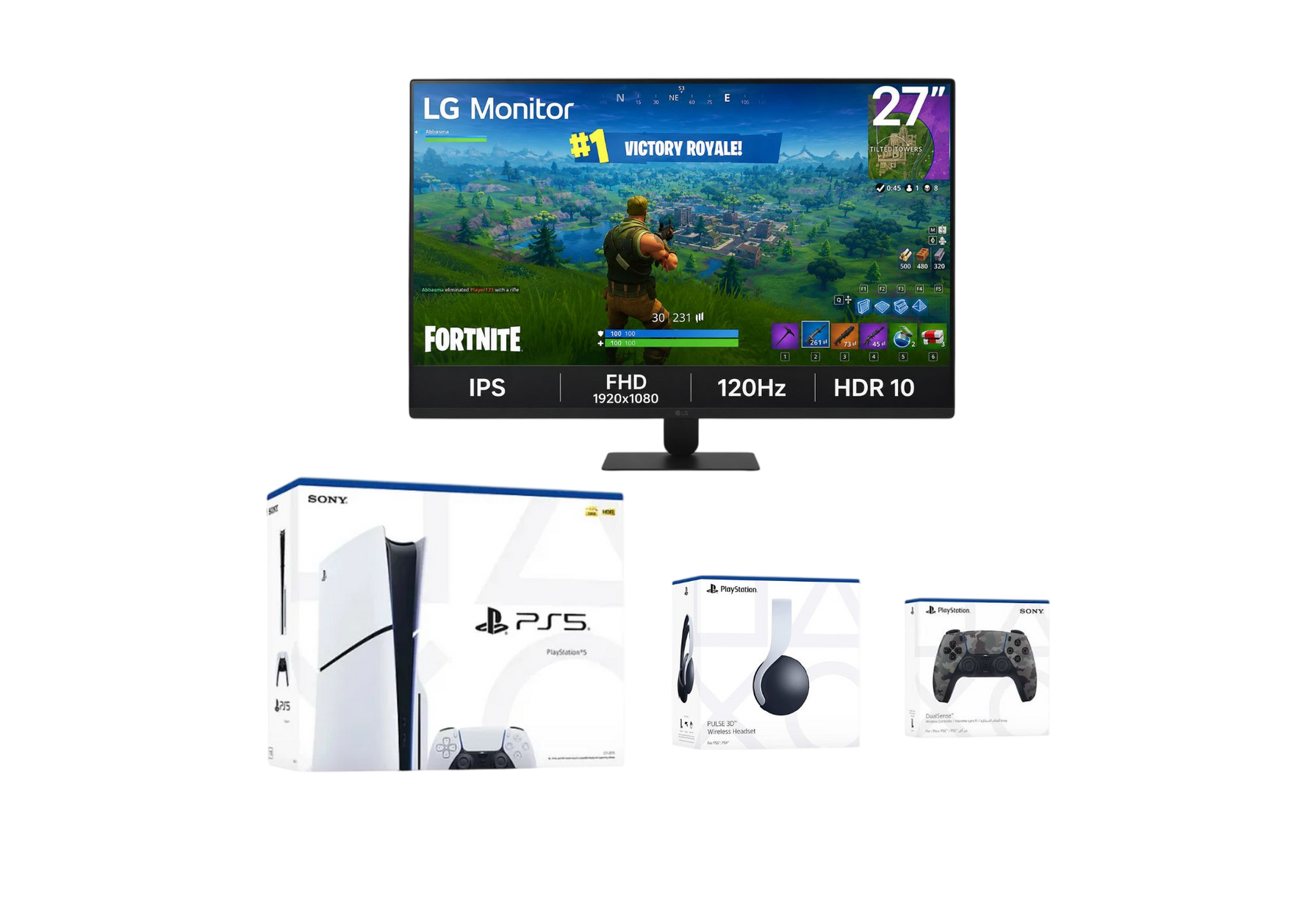 Sony PlayStation 5 Slim Gaming Bundle – PS5 Slim Standard Disc Edition 1TB, DualSense Wireless Controller, Pulse 3D Wireless Headset & LG 27" FHD IPS 120Hz Monitor