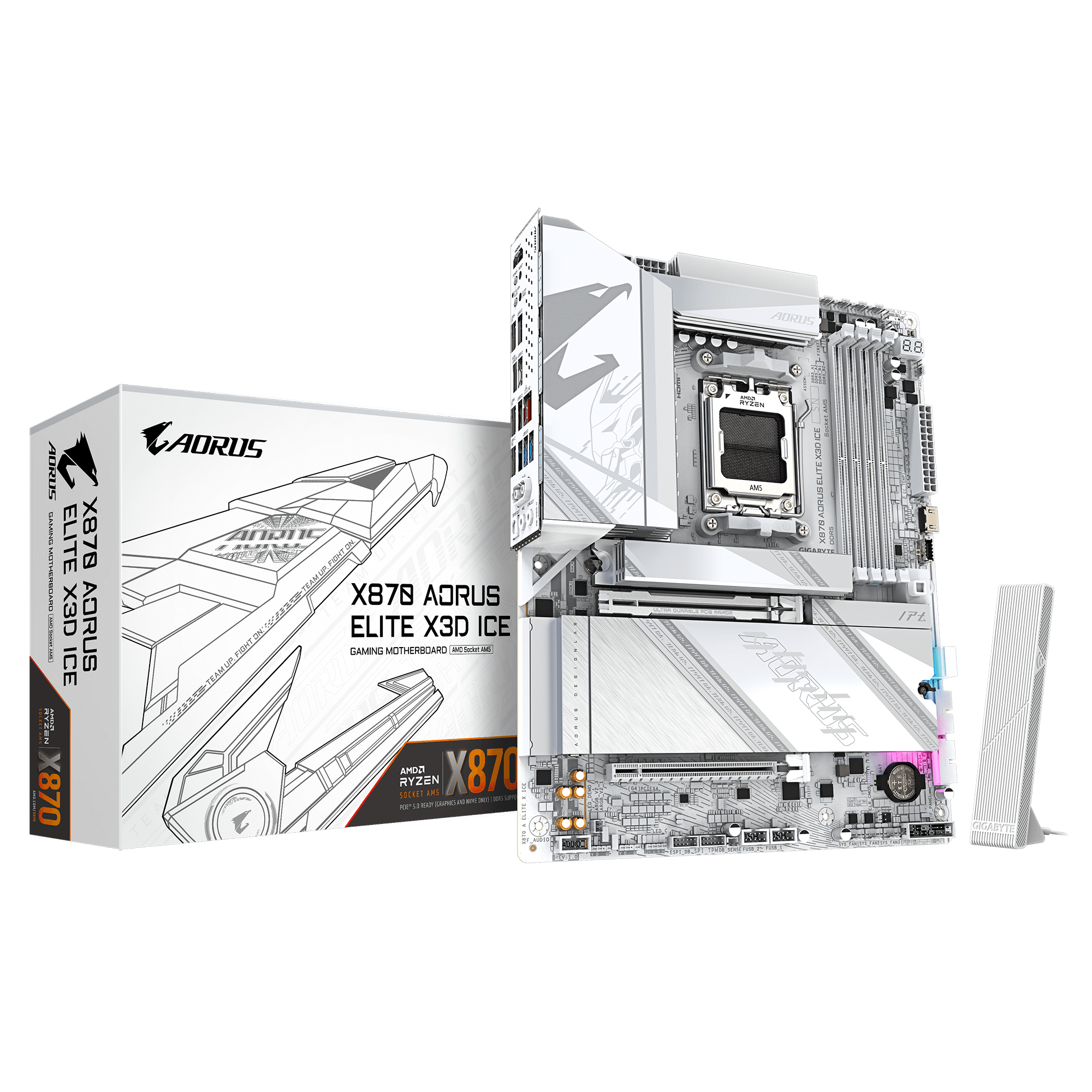 GIGABYTE X870 AORUS ELITE X3D ICE Motherboard – AMD X870 AM5 ATX DDR5 PCIe 5.0 WiFi 7 Gaming Motherboard White