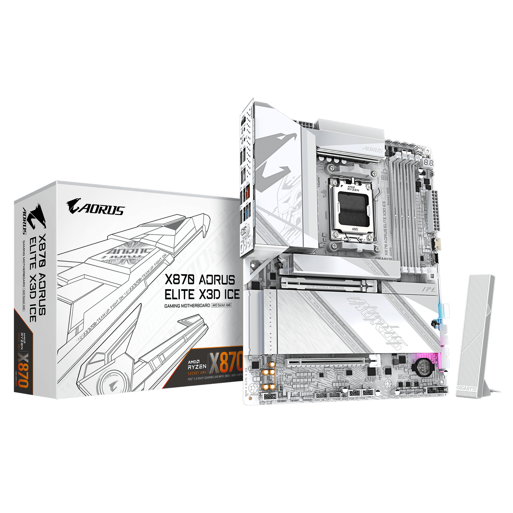 GIGABYTE X870 AORUS ELITE X3D ICE Motherboard – AMD X870 AM5 ATX DDR5 PCIe 5.0 WiFi 7 Gaming Motherboard White