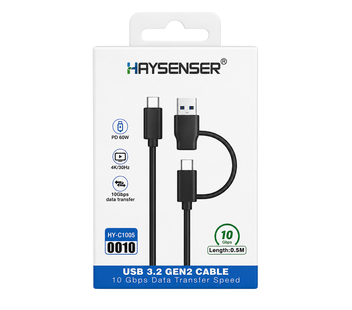 Haysenser HY‑C1005 USB 3.2 Gen 2 Cable – USB‑C to USB‑C & USB‑A