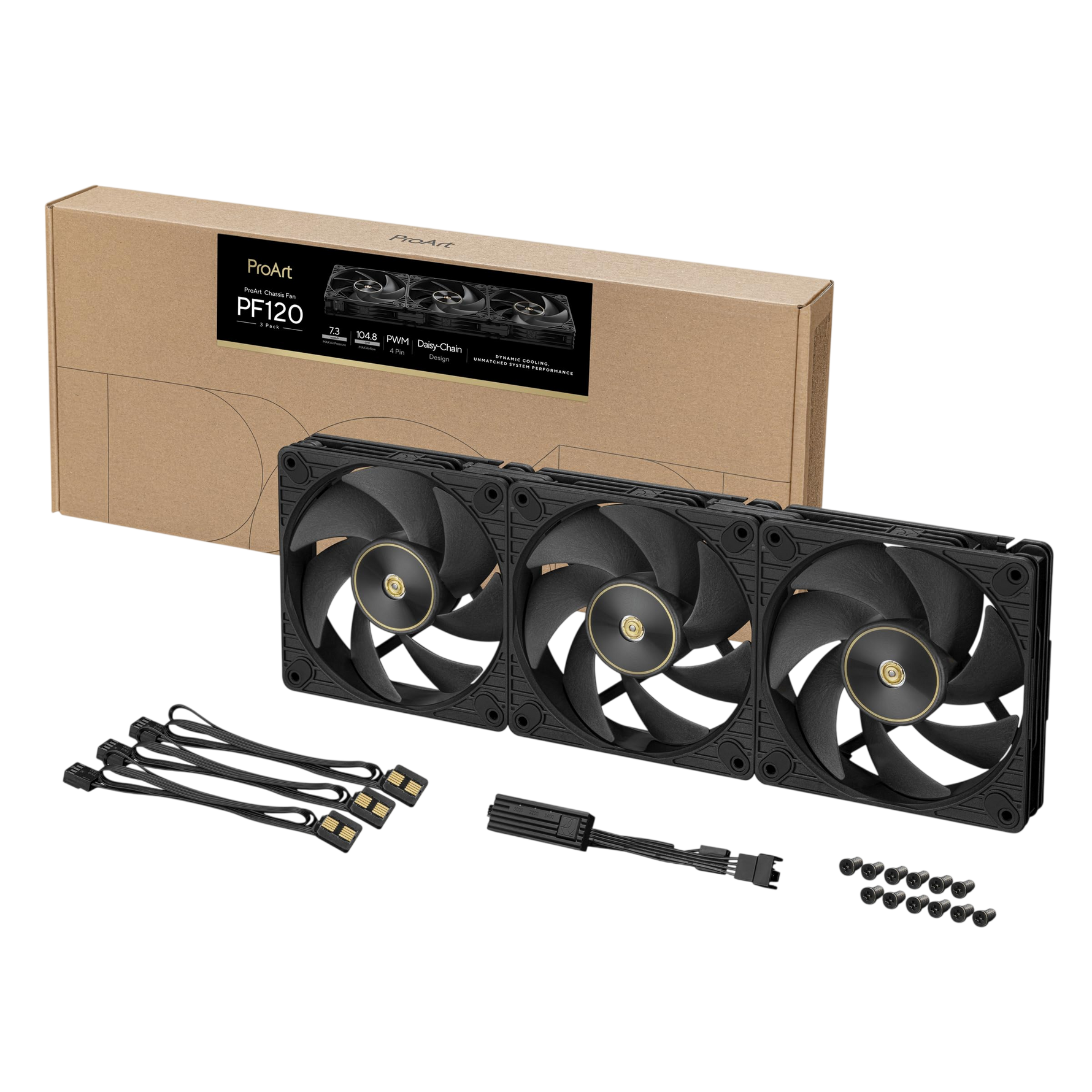 ASUS ProArt PF120 ARGB PWM Case Fan Triple Pack – Black 120mm High-Performance Cooling Fans (3-in-1)