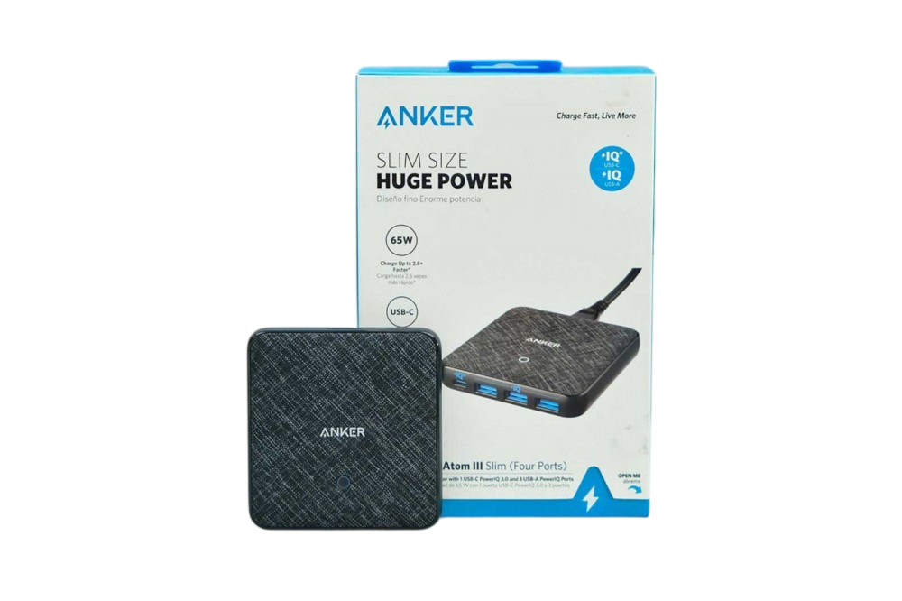 Anker PowerPort Atom III Slim 63W GaN Charger – A2046 | 4-Port Ultra-Slim Desktop Fast Charging Station with Dual USB-C & USB-A for Laptop, Phone & Tablet Charging