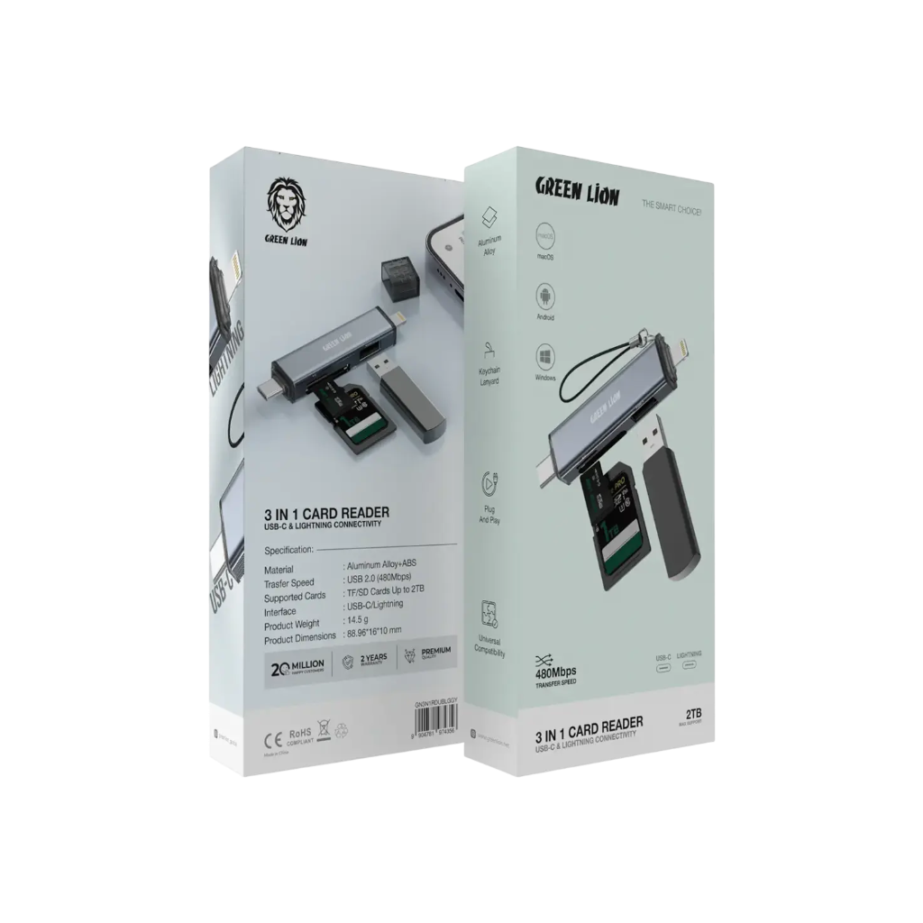 Green Lion 3-in-1 OTG Adapter – GN3N1RRDUBLGGY | USB-C, Lightning & Micro USB Universal OTG Connector for Fast Data Transfer & USB Peripheral Support