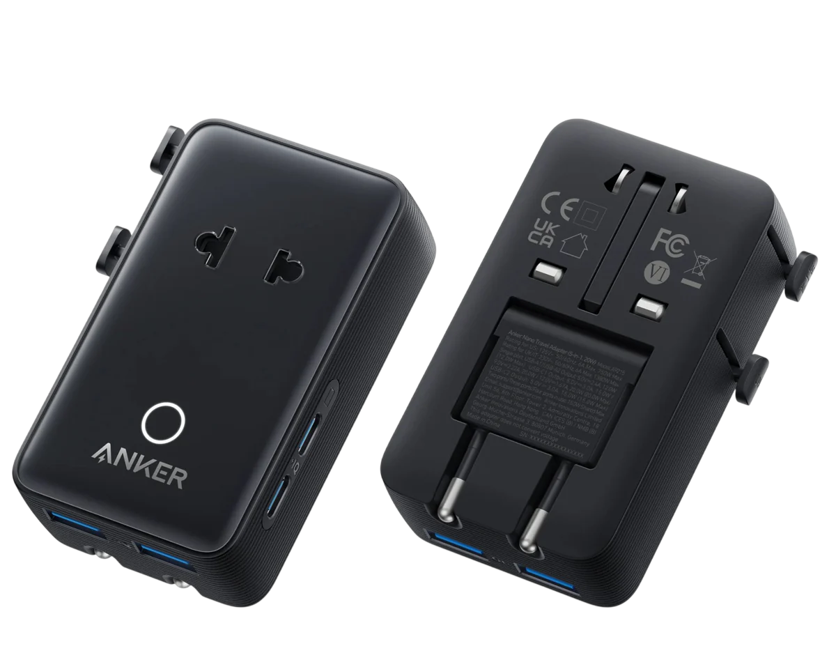 Anker Nano Travel Adapter 5-in-1 A9215311 – 20W Universal Travel Plug Adapter with USB-C PD Fast Charging