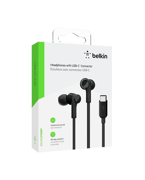 Belkin SoundForm Wired Earbuds With USB-C Connector – Black