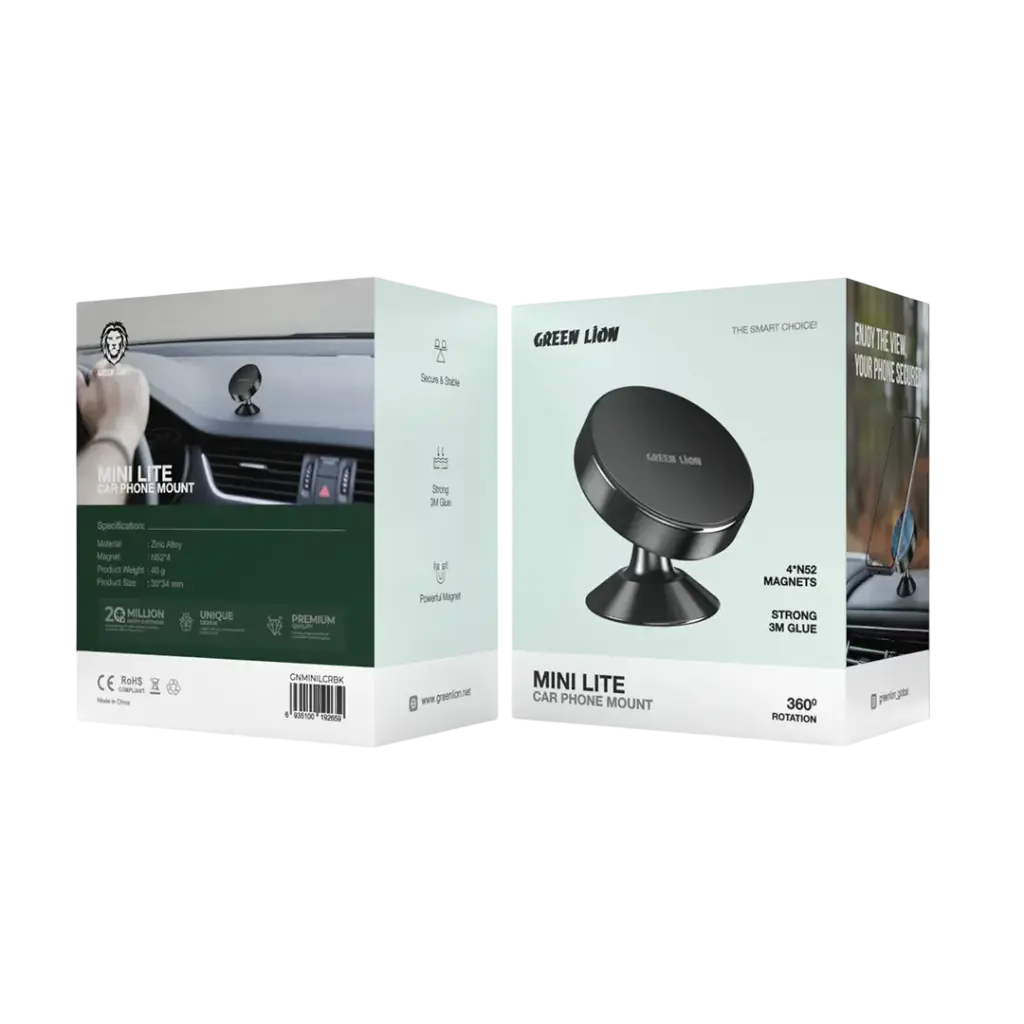 Green Lion Mini Lite Car Phone Mount – Magnetic Dashboard Holder with 360° Rotation & Strong 3M Adhesive