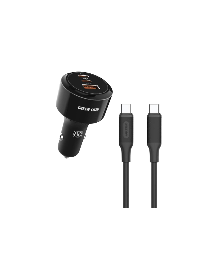Green Lion Road EX 80W Car Charger GNRODXCCTCBK – 3-Port Fast Car Charger with USB-C to USB-C Cable