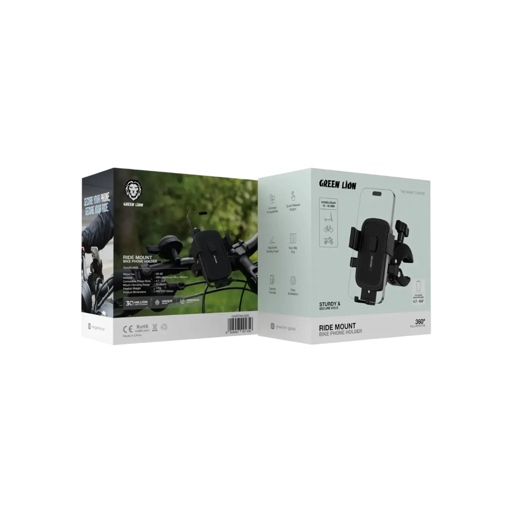 Green Lion Ride Mount GX-60 Bike Phone Holder – 360° Full Rotation Handlebar Smartphone Mount