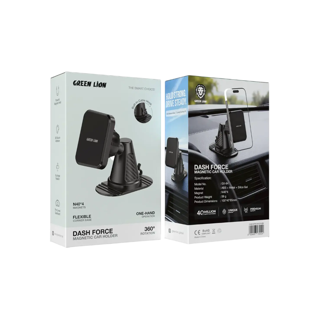 Green Lion Dash Force GX-64 Magnetic Car Holder – 360° Rotating Strong Magnet Dashboard Phone Mount