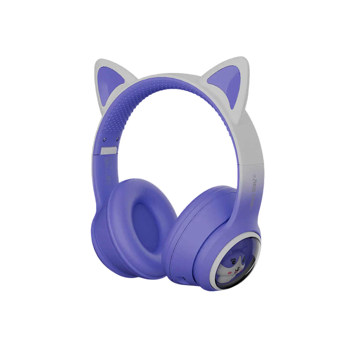 Heatz ZB85 Kids Bluetooth Headphones BT/TF/AUX – Wireless Over-Ear Safe Volume Headset with LED Cat Ear Design (Purple)