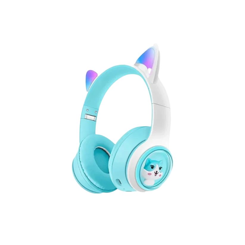 Heatz ZB85 Kids Bluetooth Headphones BT/TF/AUX – Wireless Over-Ear Headset with Safe Volume Limit & LED Cat Ear Design (Blue)