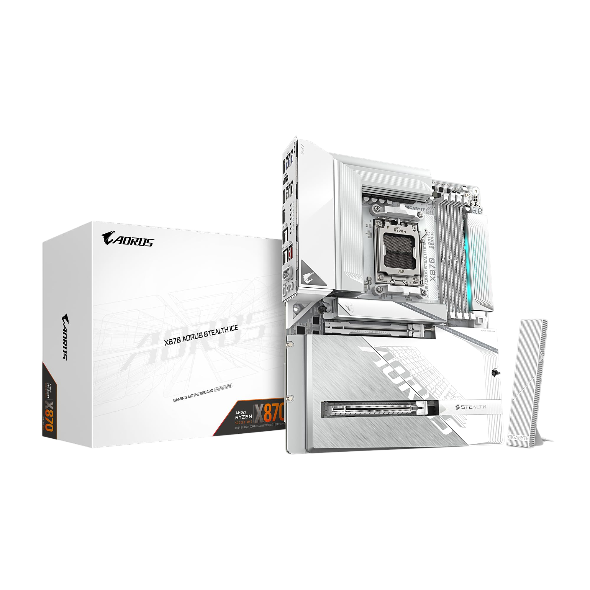 GIGABYTE X870 A STEALTH ICE AORUS WiFi 7 Motherboard – AMD X870 AM5 ATX DDR5 PCIe 5.0 White