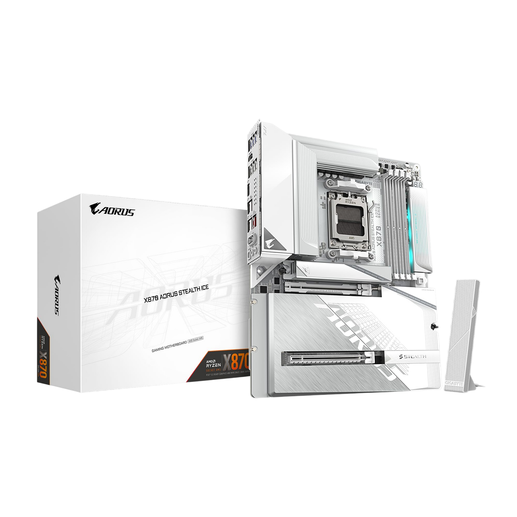 GIGABYTE X870 A STEALTH ICE AORUS WiFi 7 Motherboard – AMD X870 AM5 ATX DDR5 PCIe 5.0 White