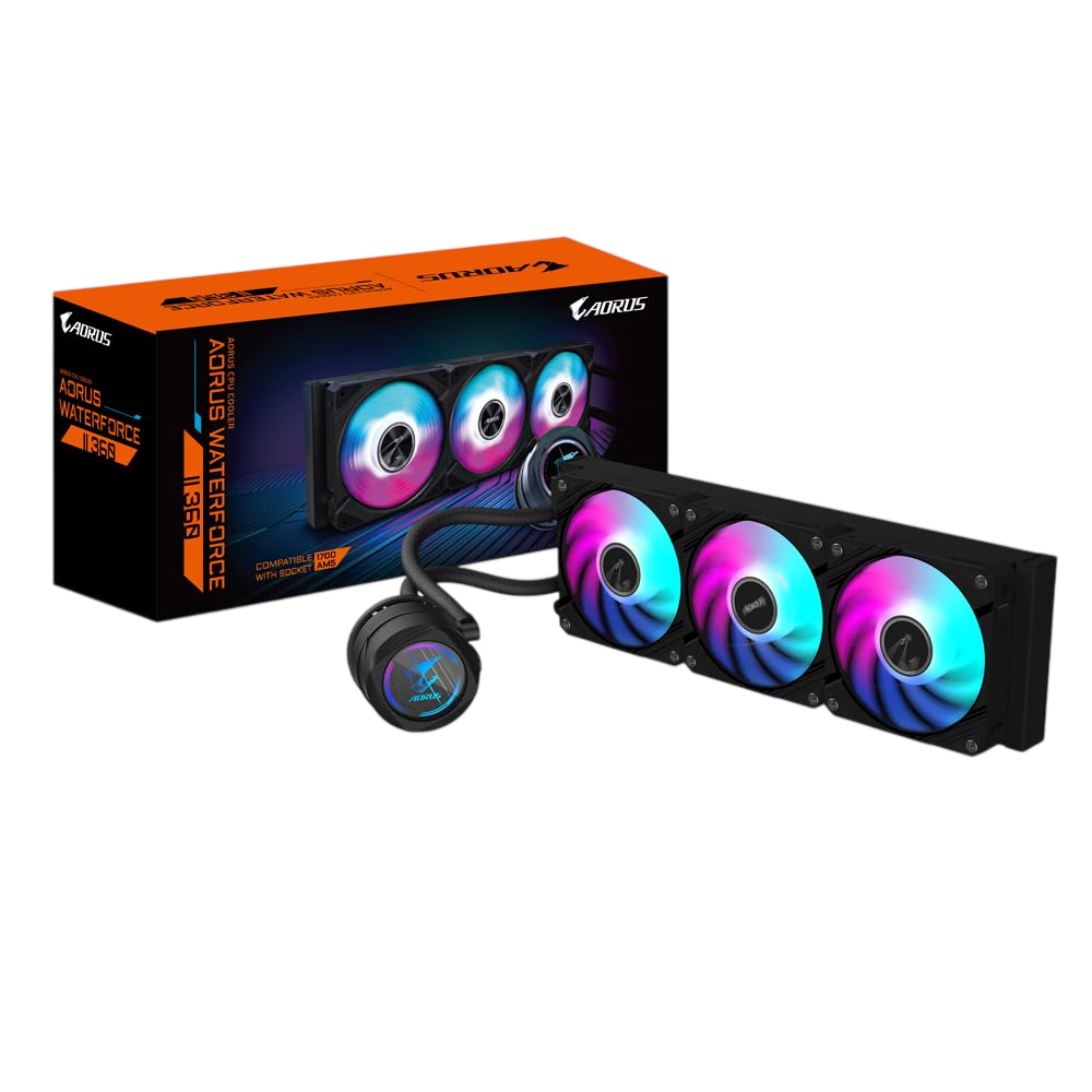 GIGABYTE AORUS WATERFORCE II 360 ARGB AIO Liquid CPU Cooler – 360mm Black with High Performance Cooling