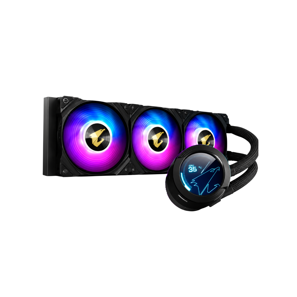 GIGABYTE AORUS WATERFORCE X 360 AIO Liquid CPU Cooler – 360mm ARGB with 60×60mm LCD Display Black